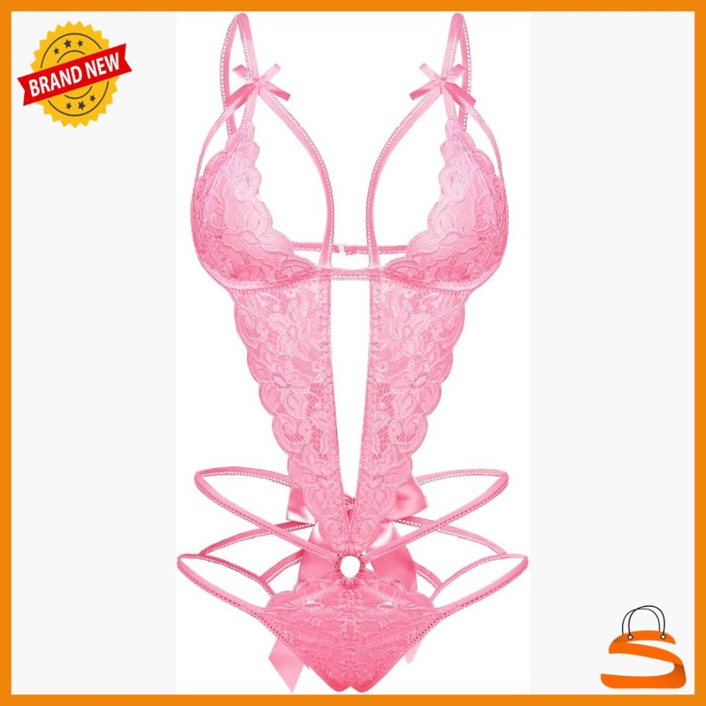 Deep V Lace Teddy One Piece Lingerie Strappy Cutout Fitted
